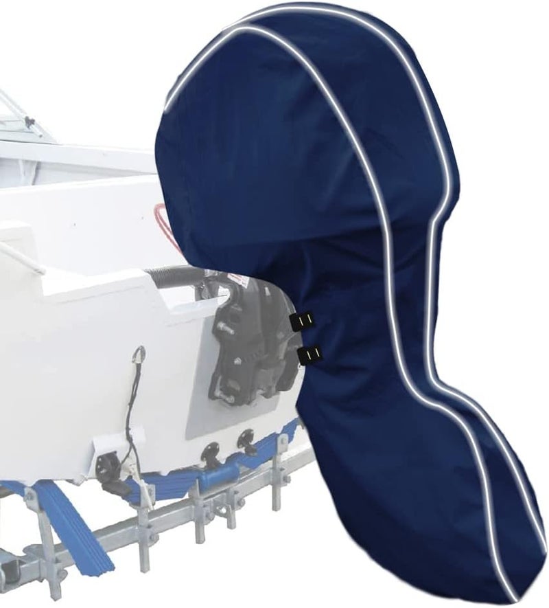 zenicham 600D Fade and Crack Resistant Trailerable Full Outboard Motor Cover,Waterproof and UV-Proof Boat Motor Cover,Boat Engine Cover with Reflective Strips and Adjustable Strap Navy(Fits 20-30 HP) - Image 1